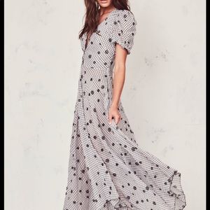 Loveshackfancy coralie maxi plaid flocked floral midi maxi embellished dress 30s